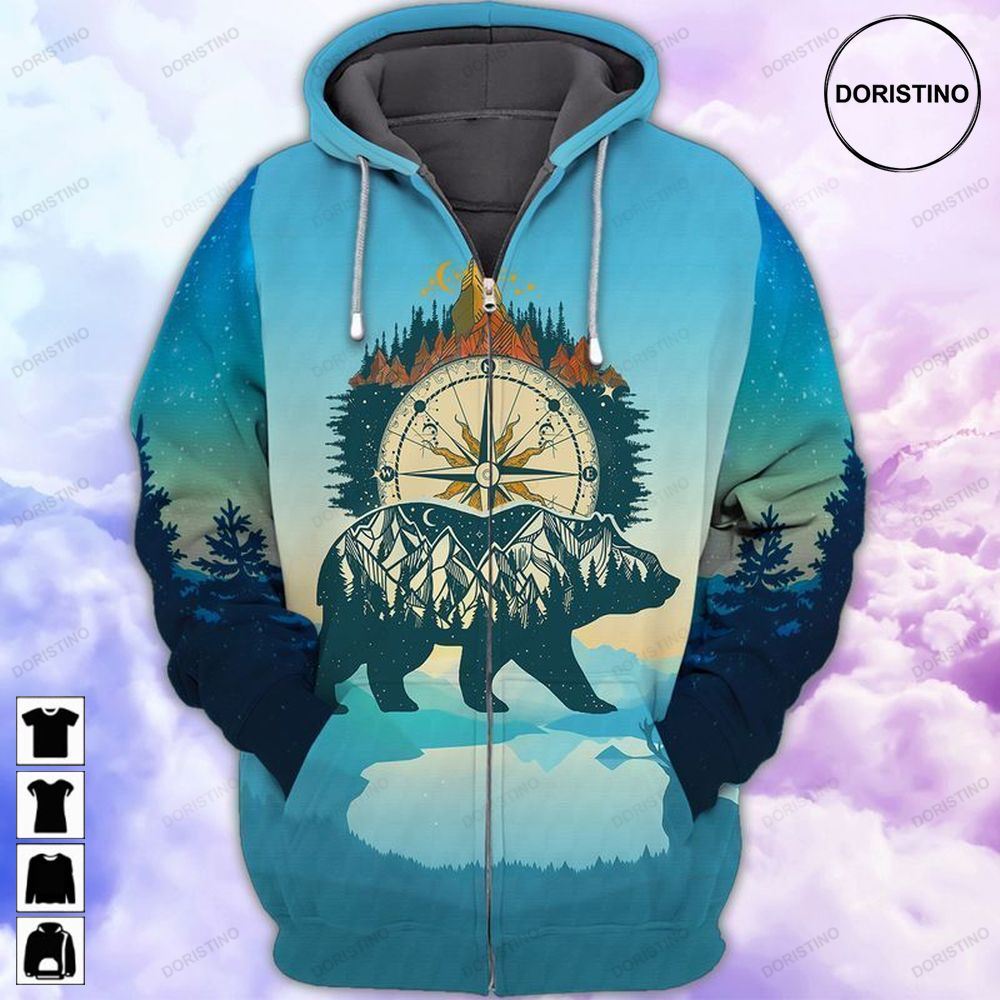 Wander Bear Blue Camping Awesome 3D Hoodie