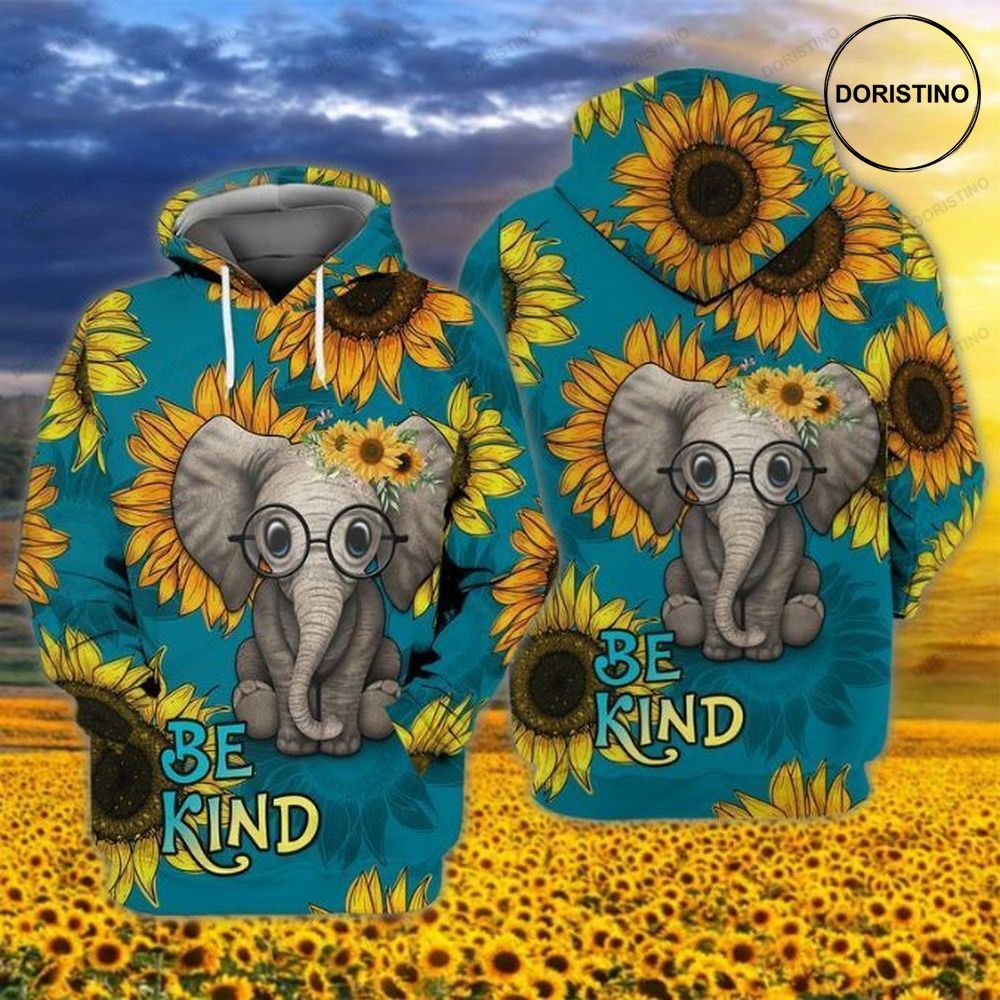 Elephants Sunflowers Be Kind Awesome 3D Hoodie