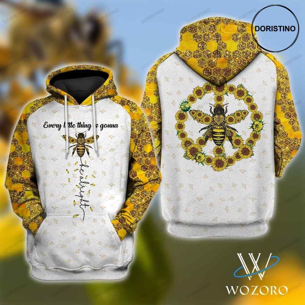 Every Little Thing Is Gonna Be Alright Bee Peace Sunflowers Hippie All Over Print Hoodie