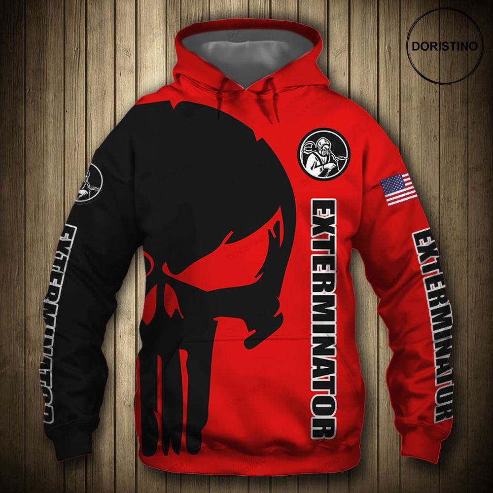 Exterminator Punisher Skull Us Flag Black Red Awesome 3D Hoodie