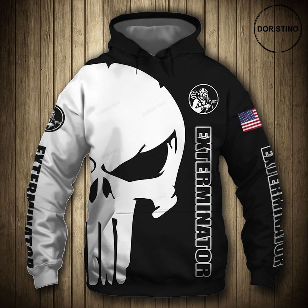 Exterminator Punisher Skull Us Flag Black White Awesome 3D Hoodie