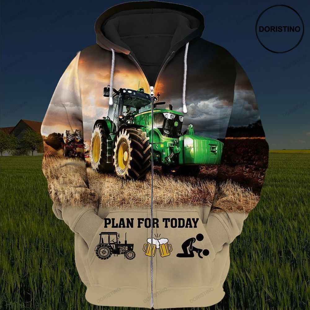 Farm Tractor Plan For Today Harvest And Drink Beer Awesome 3D Hoodie
