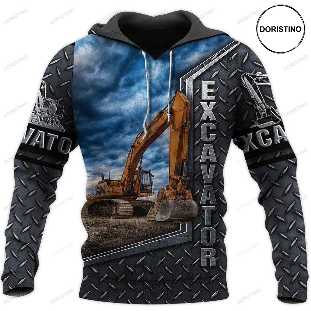 Farmer Excavator Heavy Equipment Blue Awesome 3D Hoodie