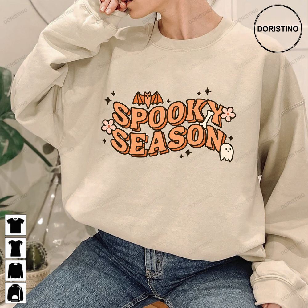 Spooky Season Crewneck Spooky Halloween Ghost-black-psl Cute And Scary Autumn Limited Edition T-shirts