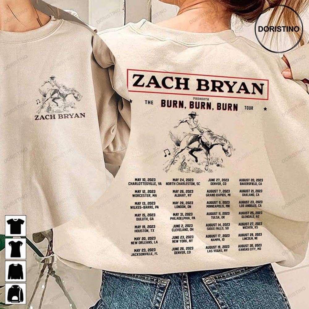 The Burn Burn Burn Tour 2023 Zach Bryan Concert Crewneck Unisex Limited Edition T-shirts