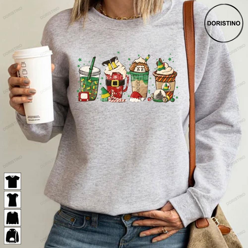 Elf Coffee Iced Latte Christmas Candy Cane Sweets Snow Cozy Winter Awesome Shirts