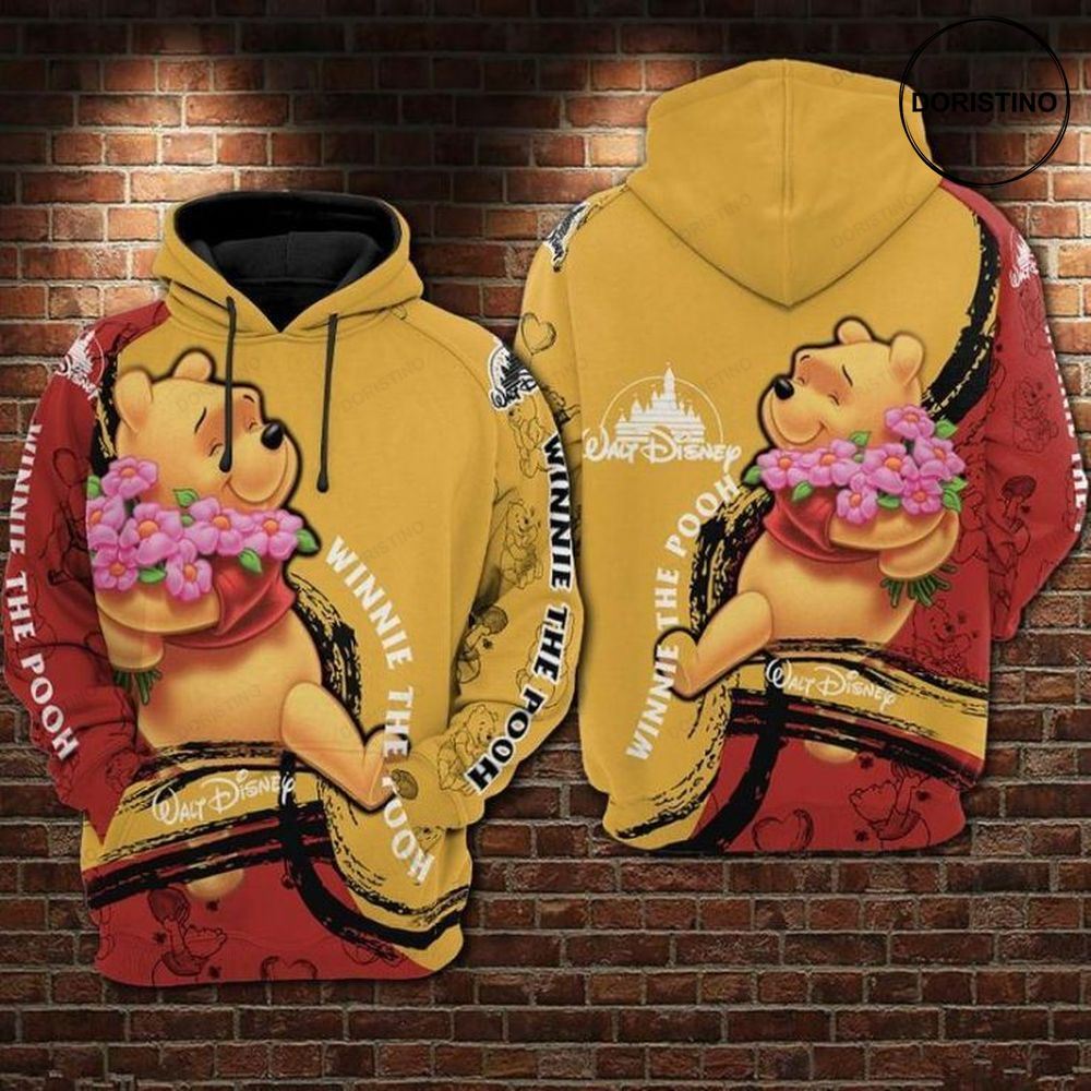 Pooh Hug Flower Winnie The Pooh Yellow And Red Limited Edition 3d Hoodie