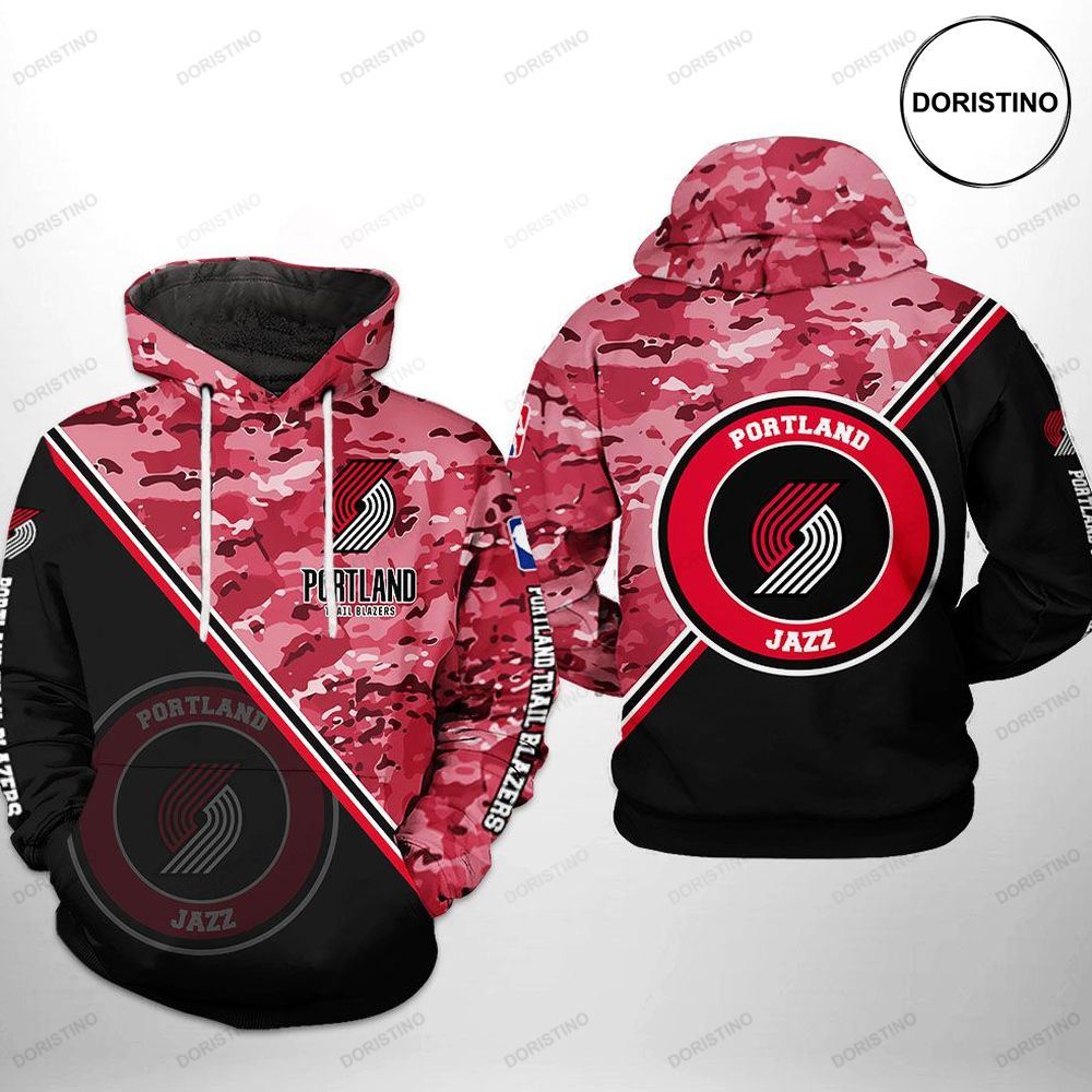 Portland Trailblazers Nba Us Camo Team All Over Print Hoodie