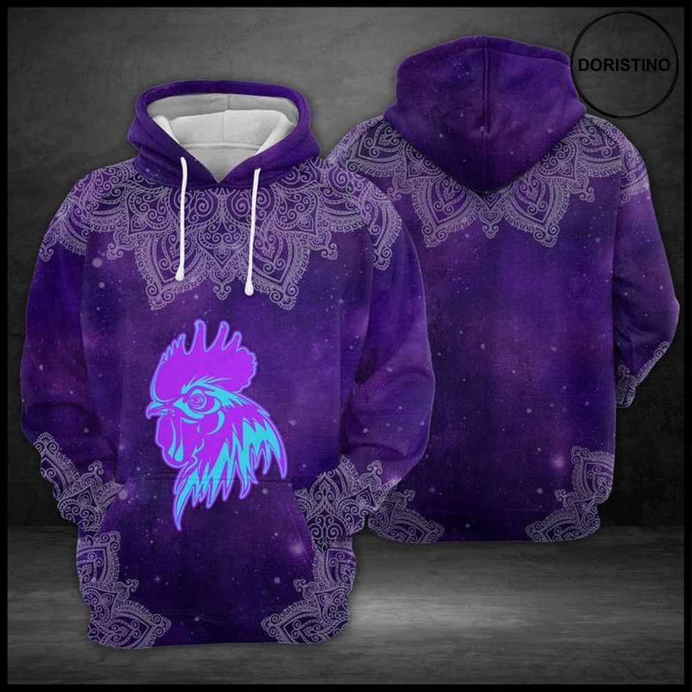 Purple Rooster Mandala Awesome 3D Hoodie