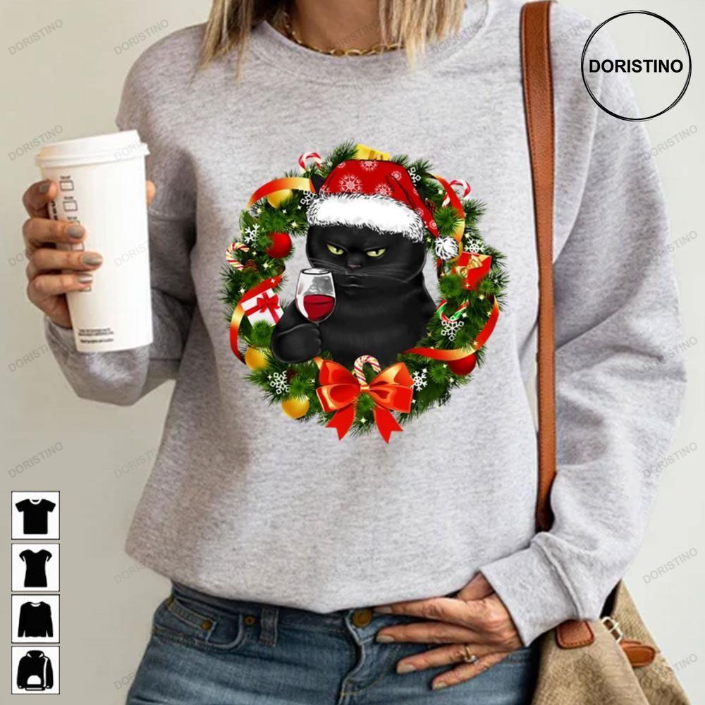 Funny Black Cat And Wine Christmas Wreath Ornament 2 Doristino Trending Style