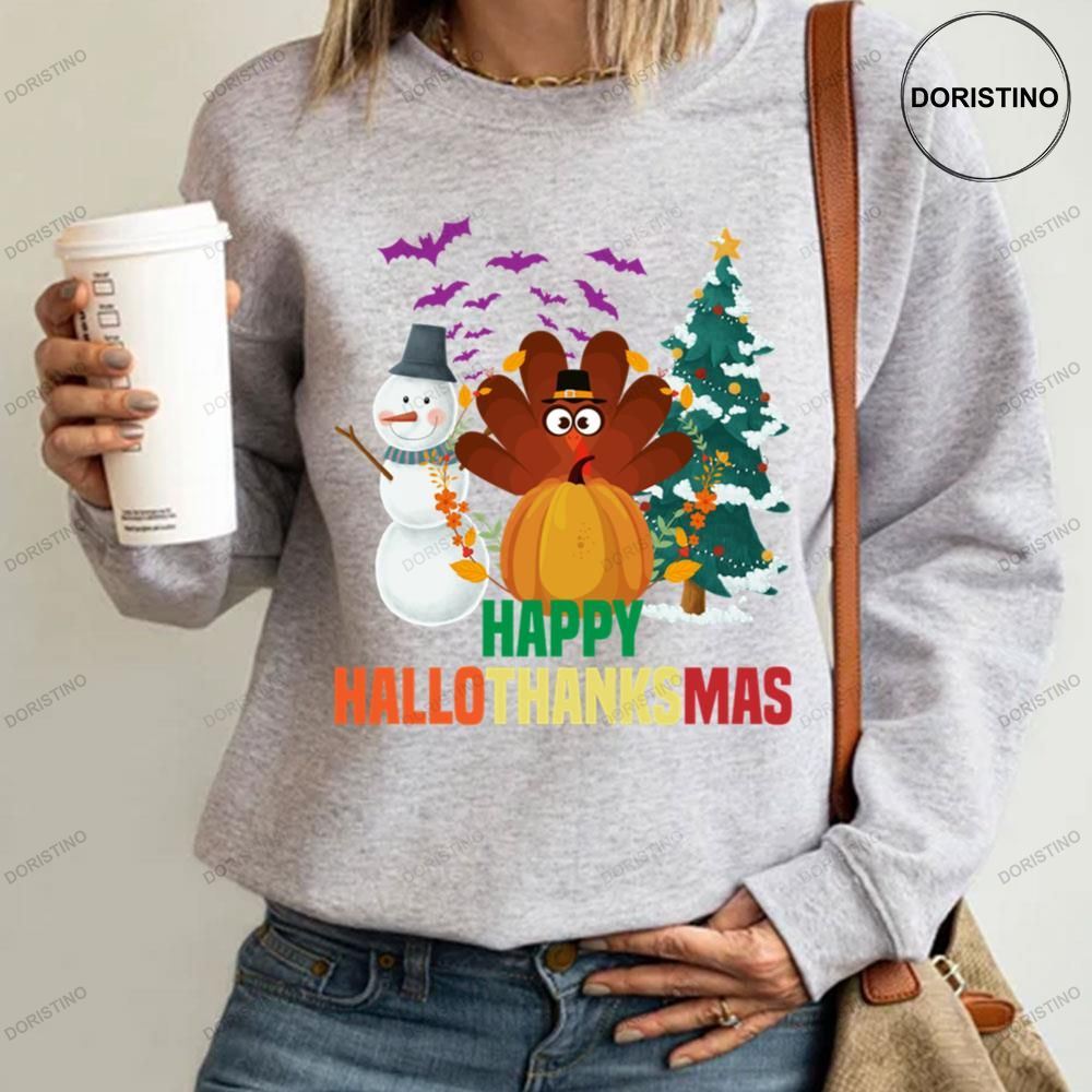 Snowman Turkey Pumpkin And Christmas Tree Happy Hallothanksmas Limited Edition T-shirt