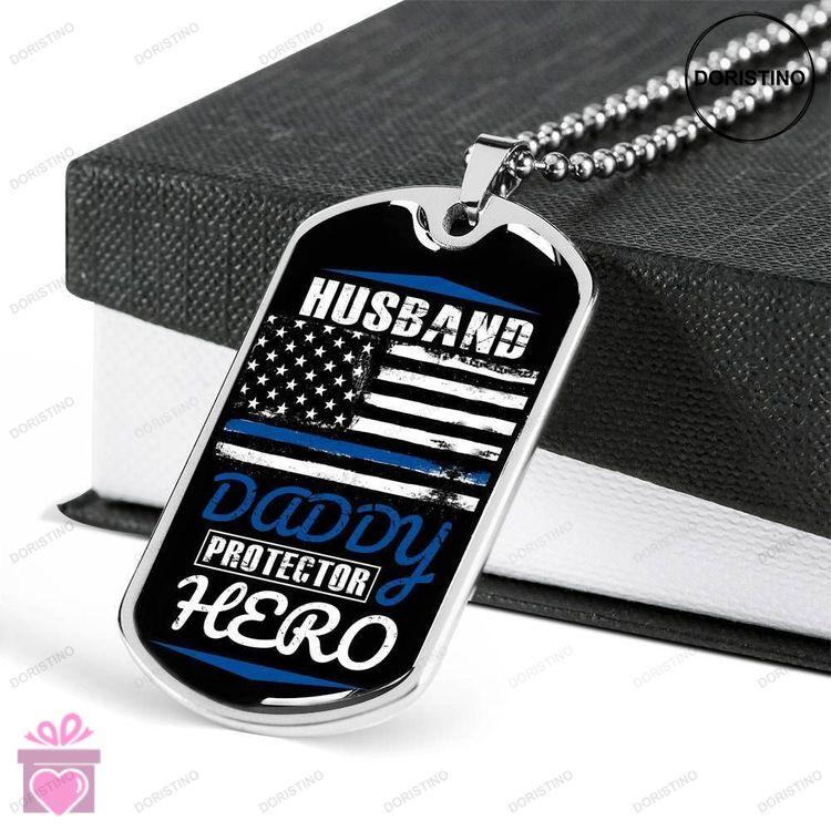 Dad Dog Tag Custom Picture Fathers Day Gift Thin Blue Line Husband Daddy Dog Tag Military Chain Neck Doristino Awesome Necklace