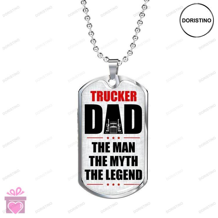 Dad Dog Tag Custom Picture Fathers Day Gift Trucker Dad The Man The Myth Dog Tag Military Chain Neck Doristino Limited Edition Necklace