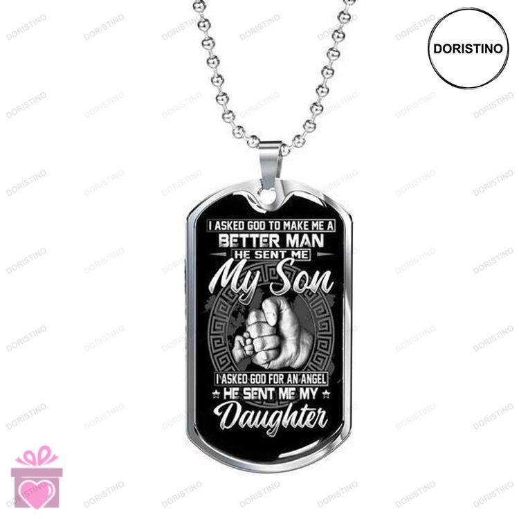 Dad Dog Tag Custom Picture Fathers Day God Sent Me My Son And Daughter Dog Tag Necklace For Dad Doristino Limited Edition Necklace