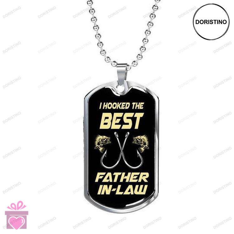 Dad Dog Tag Custom Picture Fathers Day I Hooked The Best Father In Law Dog Tag Necklace For Dad Doristino Trending Necklace
