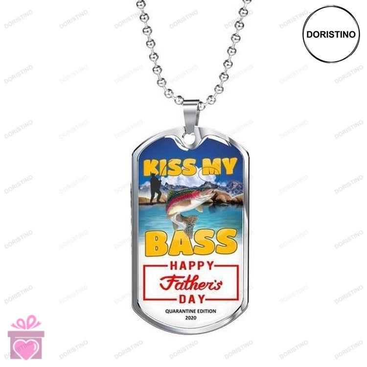 Dad Dog Tag Custom Picture Fathers Day Kiss My Bass Happy Fathers Day Dog Tag Necklace For Dad Doristino Trending Necklace