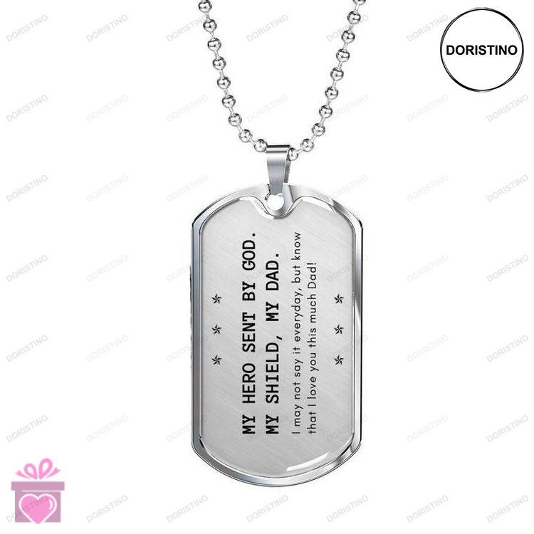 Dad Dog Tag Custom Picture Fathers Day My Hero Sent By God Dog Tag Necklace Gift For Dad Doristino Awesome Necklace