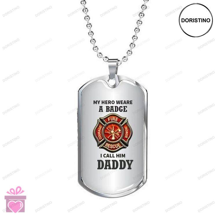 Dad Dog Tag Custom Picture Fathers Day My Hero Wears A Badge Dog Tag Necklace Gift For Daddy Doristino Trending Necklace