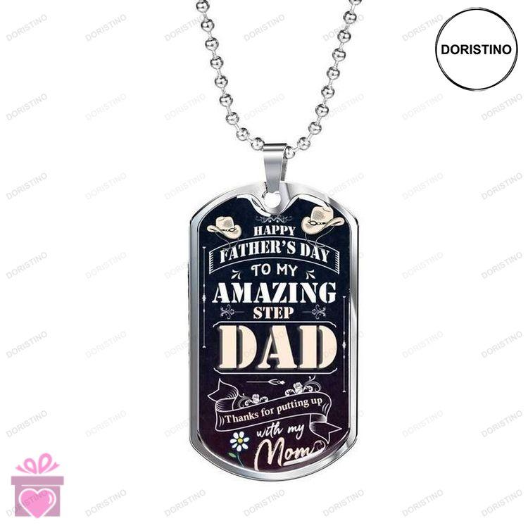 Dad Dog Tag Custom Picture Happy Fathers Day Thanks For Putting Up With My Mom Dog Tag Necklace Gift Doristino Awesome Necklace