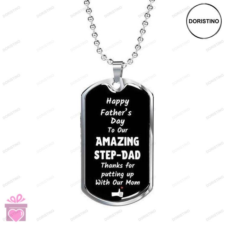 Dad Dog Tag Custom Picture Happy Fathers Day To Our Amazing Stepdad Necklace Gift For Dad Doristino Trending Necklace