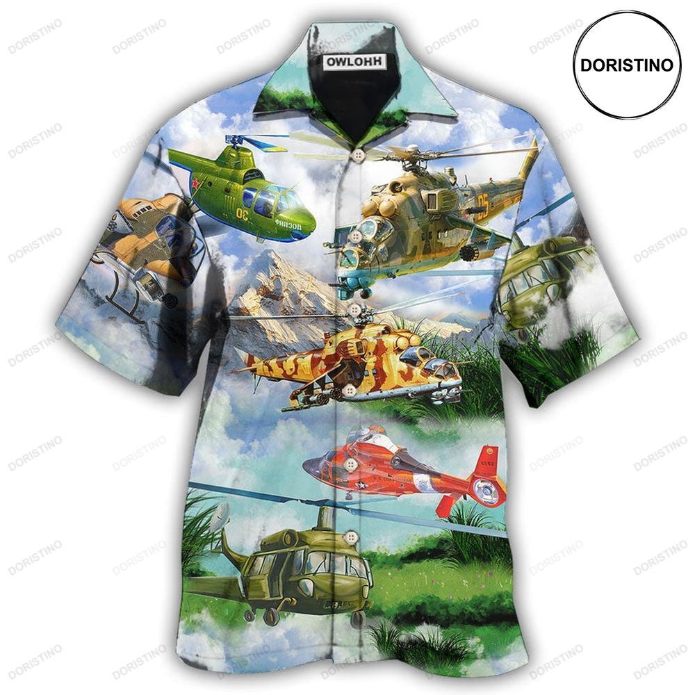 Helicopter Real Pilots Don't Need Runway Mountain Sky Hawaiian Shirt