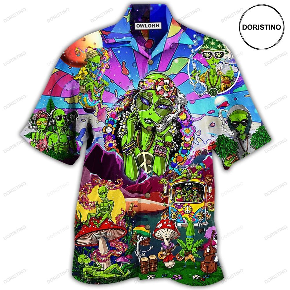 Hippie Alien Peace Life Color Awesome Hawaiian Shirt
