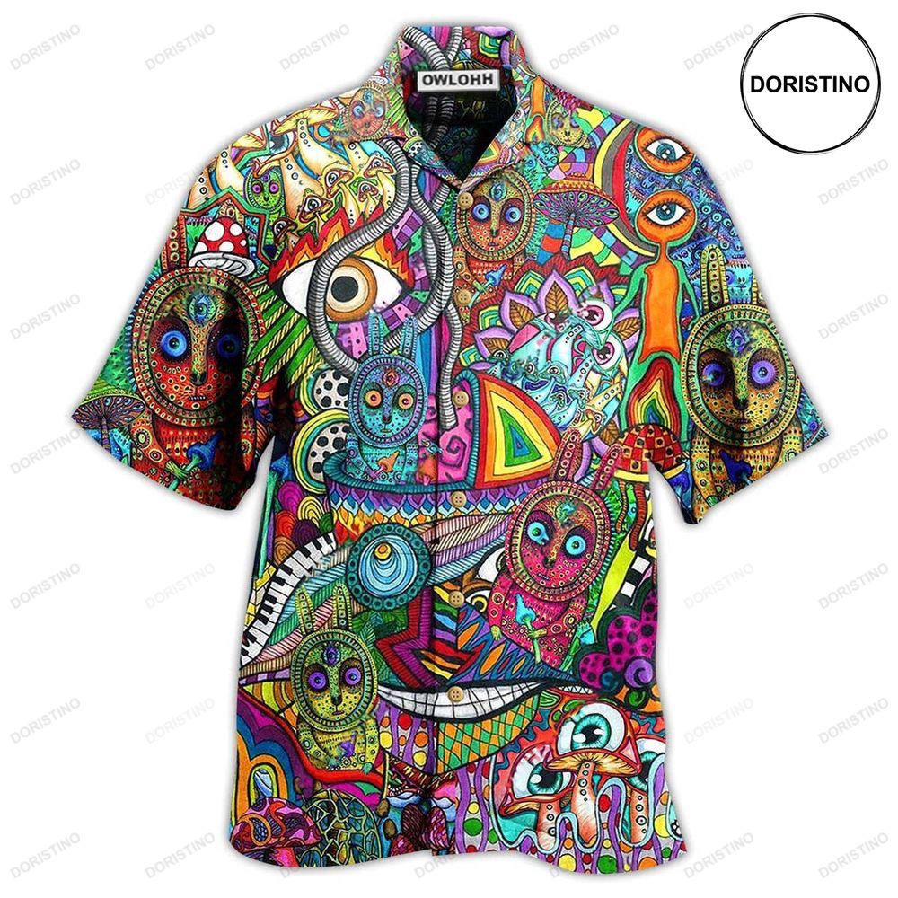 Hippie Mushroom Mix Peace Life Color Awesome Hawaiian Shirt