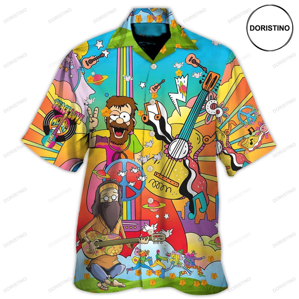 Hippie Music Guitar Peace Life Color Awesome Hawaiian Shirt