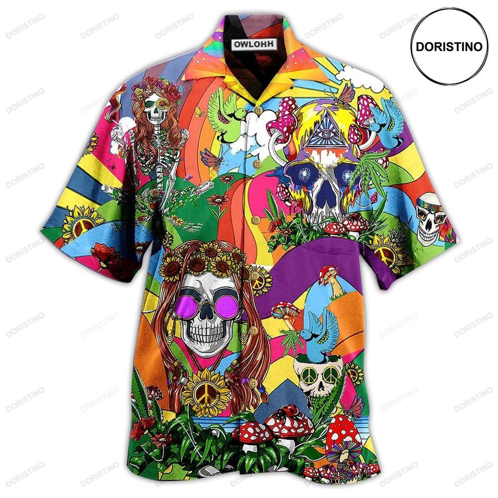 Hippie Skull Peace Life Color So Funny Awesome Hawaiian Shirt