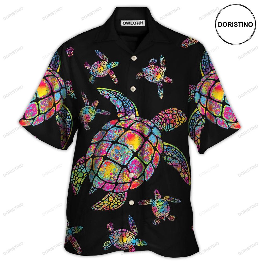 Hippie Turtle Love Ocean Black Hawaiian Shirt