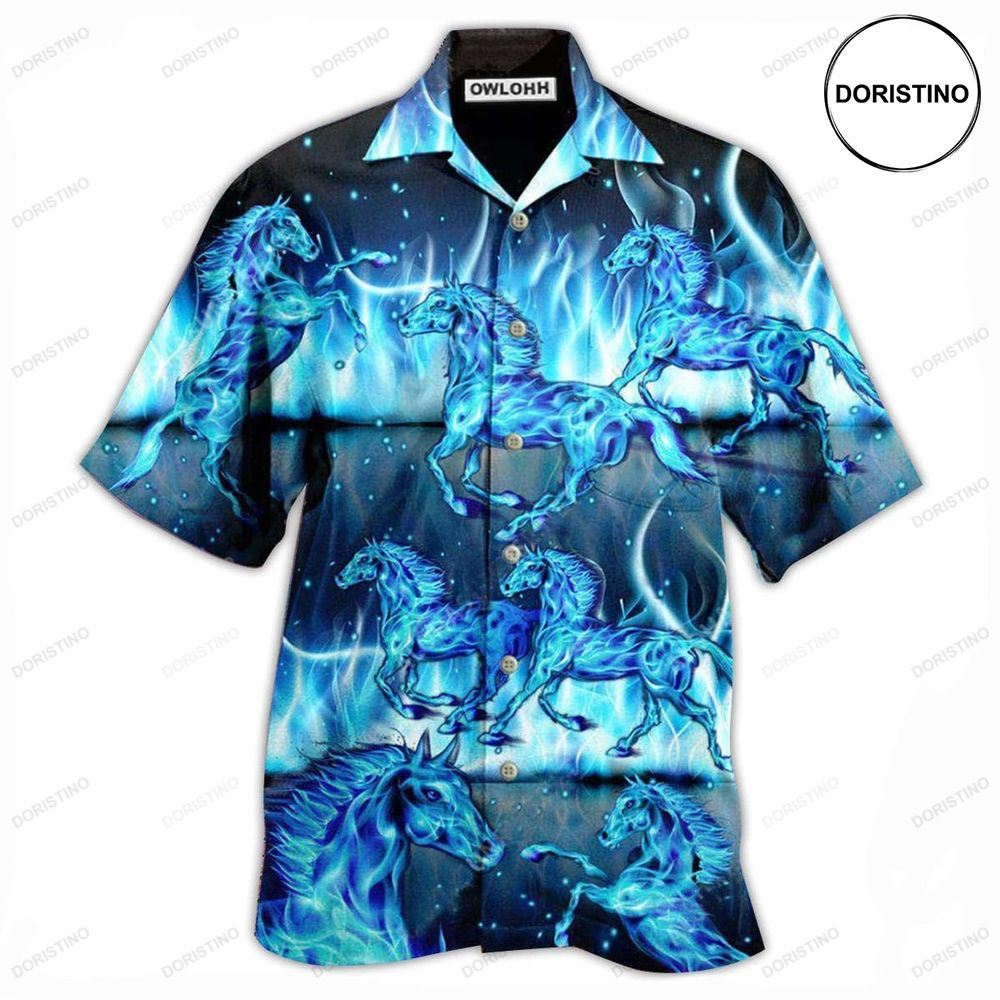 Horse Burning Blue Hawaiian Shirt