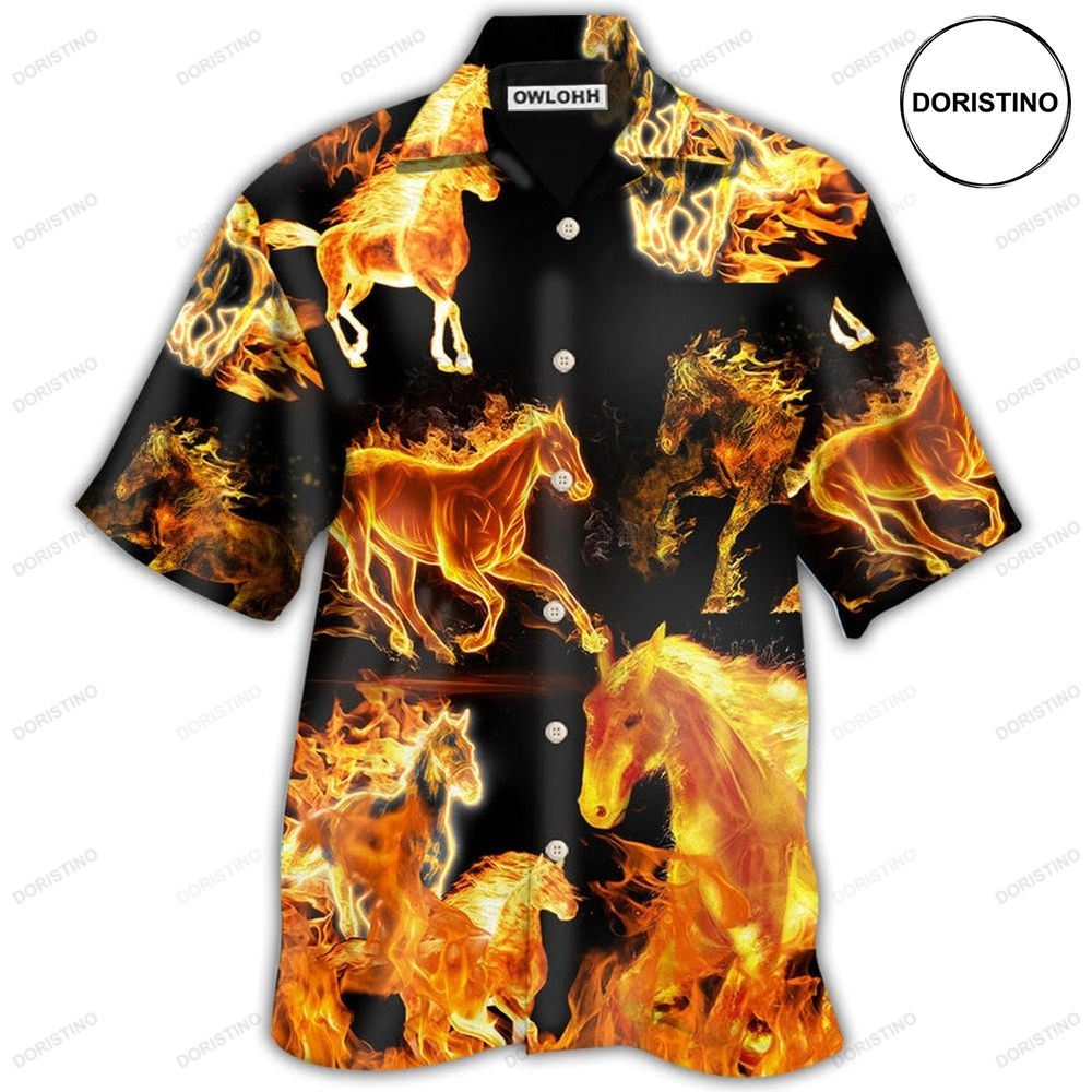 Horse Fire Forse Black Hawaiian Shirt