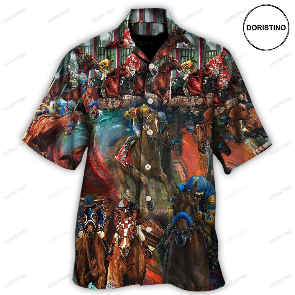 Horse Racing Colorful Hawaiian Shirt