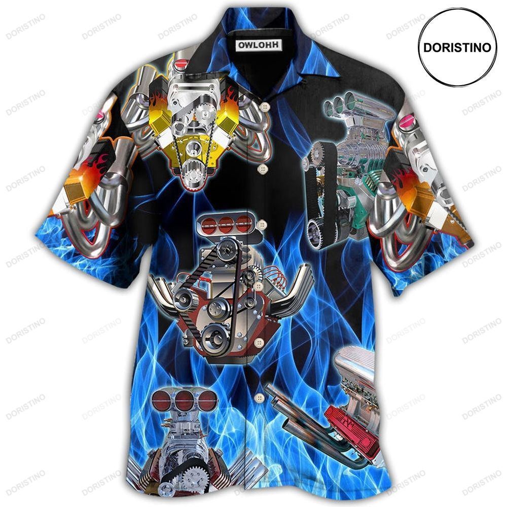 Hot Rod Blue Flame In Black Background Awesome Hawaiian Shirt