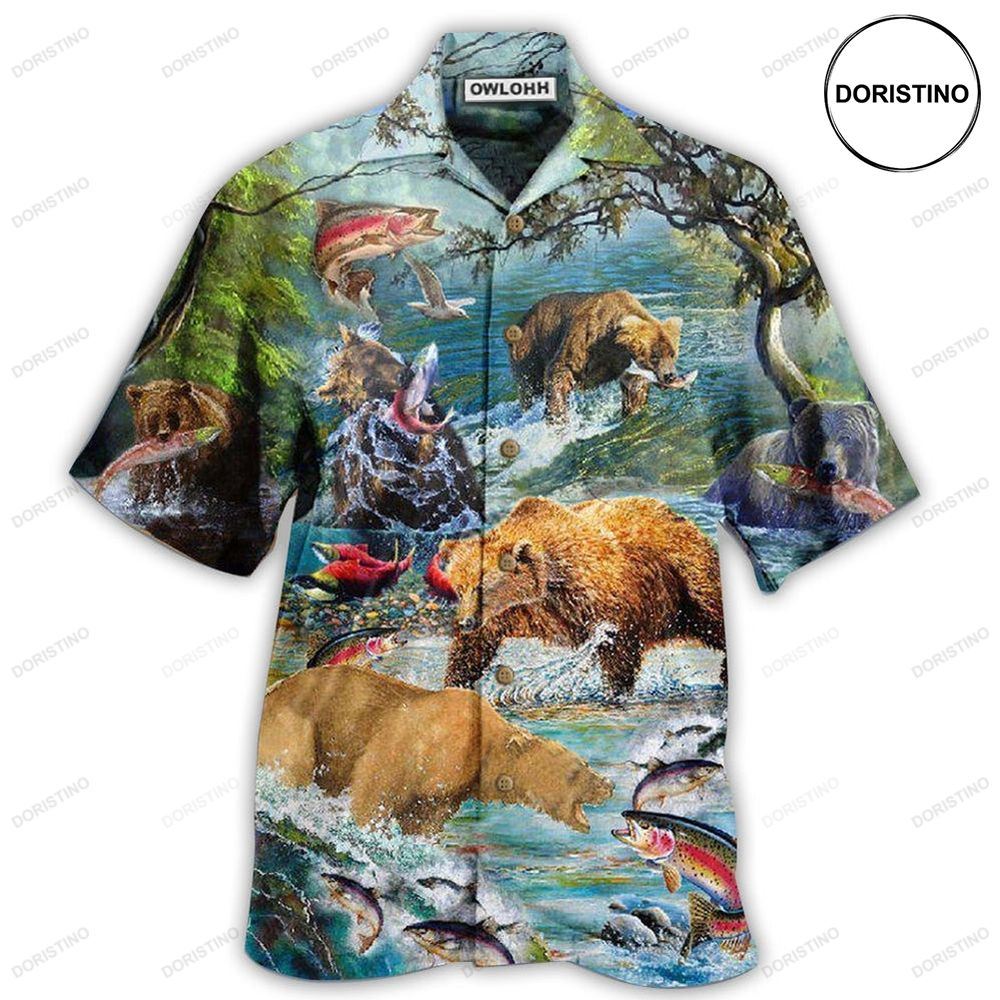 Hunting Animals Amazing Salmon Hunting With Bear Hawaiian Shirt