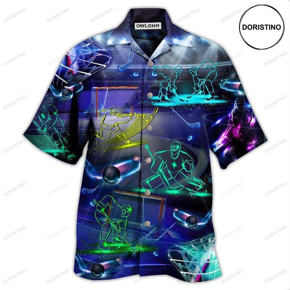 Ice Hockey Neon Art Awesome Hawaiian Shirt