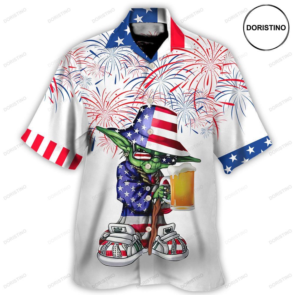 Independence Day Sw Yoda With Beer Hawaiian Shirt