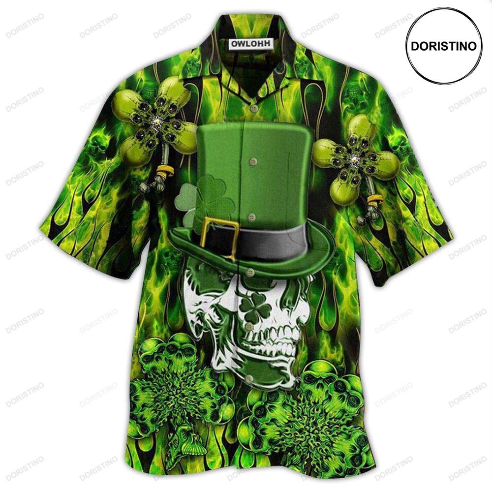 Irish Skull Enjoys Saint Patricks Day Hawaiian Shirt