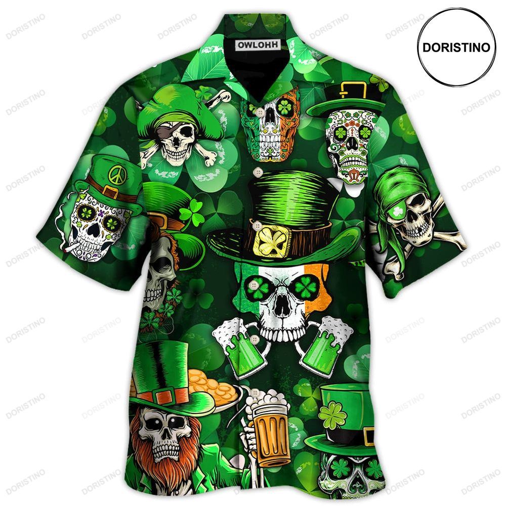 Irish Skull St Patrick's Day Green Light Hawaiian Shirt