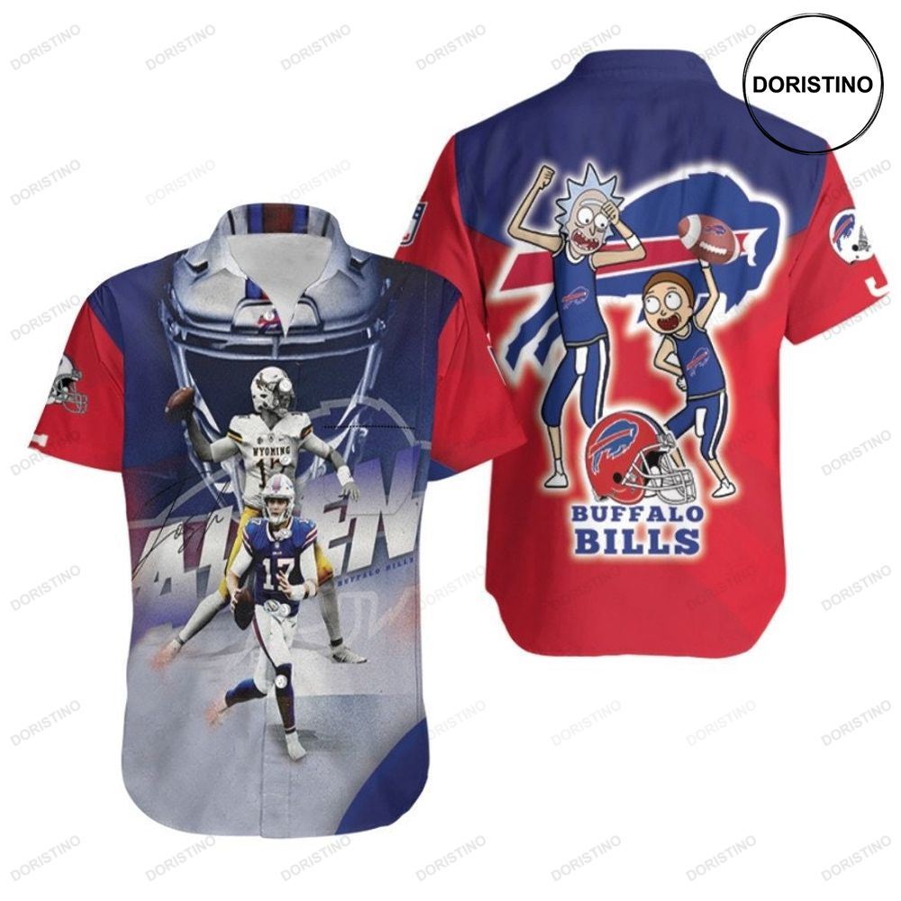 Josh Allen 17 Pro Bowl Captain Rick And Morty Buffalo Bills 3d Gift For Bills Fans Awesome Hawaiian Shirt