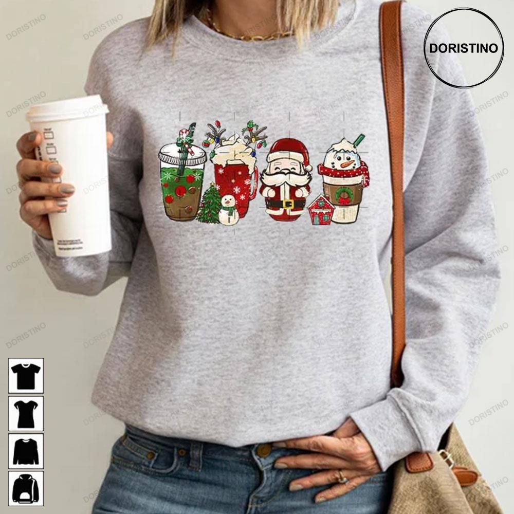 Santa And Snowman Christmas Coffee Latte Limited Edition T-shirts