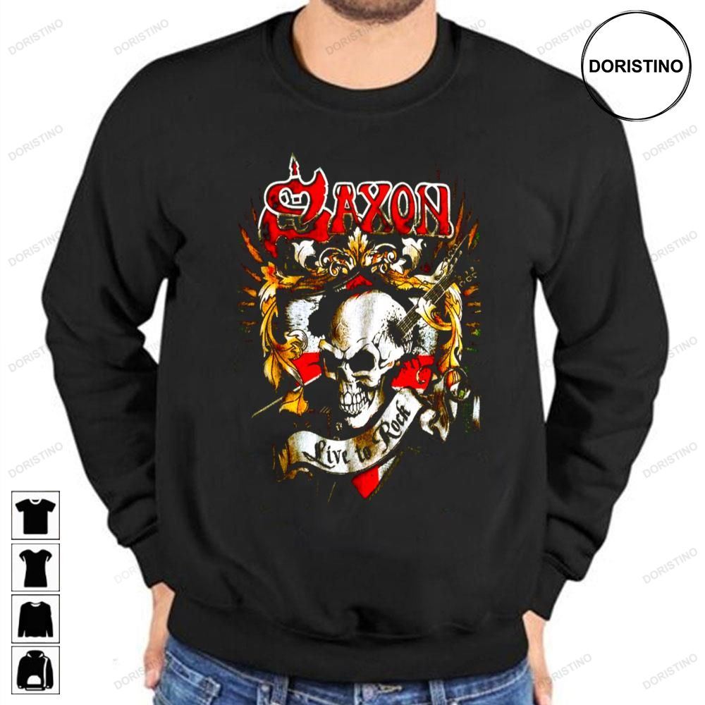 Saxon Band Heavy Metal Skull Live To Rock Trending Style