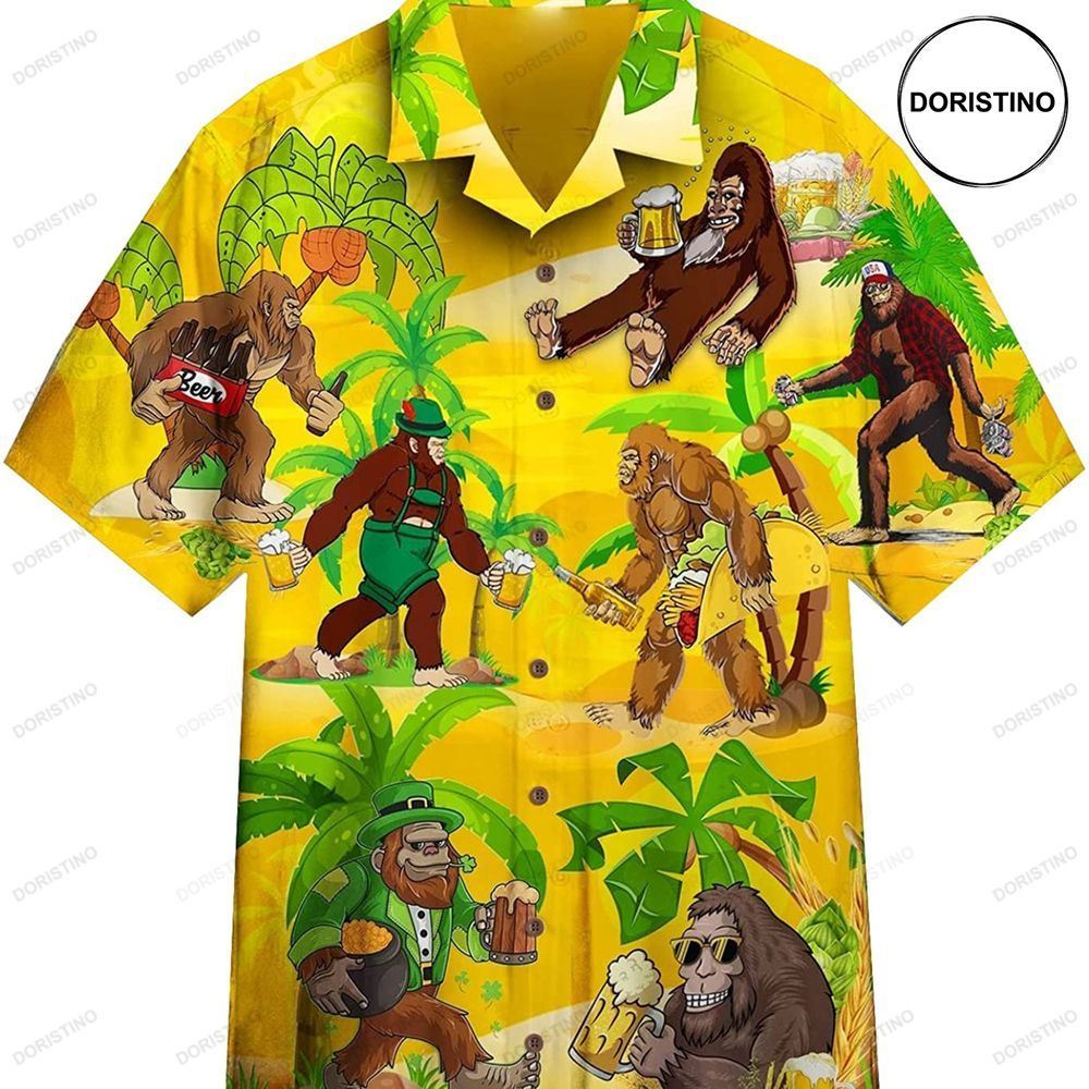 Bigfoot And Beer Sasquatch Lovers Casual Hawaiian Shirt