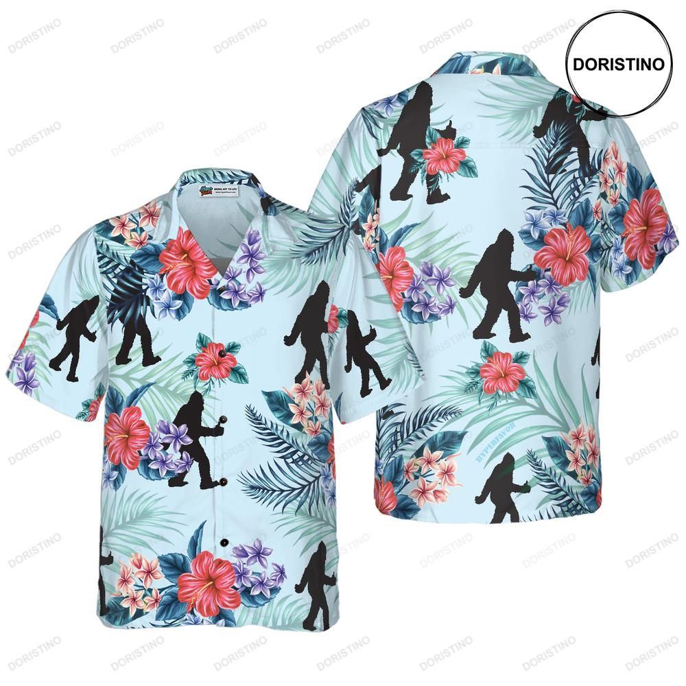 Bigfoot Bluebonnet Bigfoot Arctic Blue Texas Floral And Leaves Bigfoo For Men Limited Edition Hawaiian Shirt
