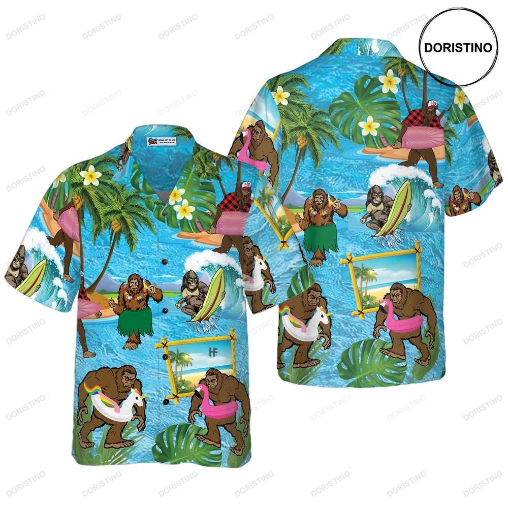 Bigfoot On The Beach Bigfoot Tropical Aloha Wave Surfing Bigfoo For Men Limited Edition Hawaiian Shirt
