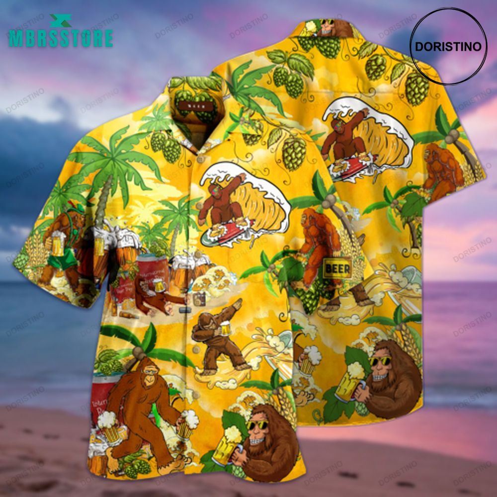 Bigfoot Summer Beer Aloha Vintage Beach Sleeve Hawaiian Shirt