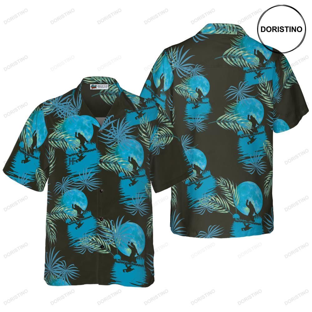 Bigfoot Tropical Blue Moon Bigfoot Black And Blue Moonlight Bigfoo For Men Hawaiian Shirt