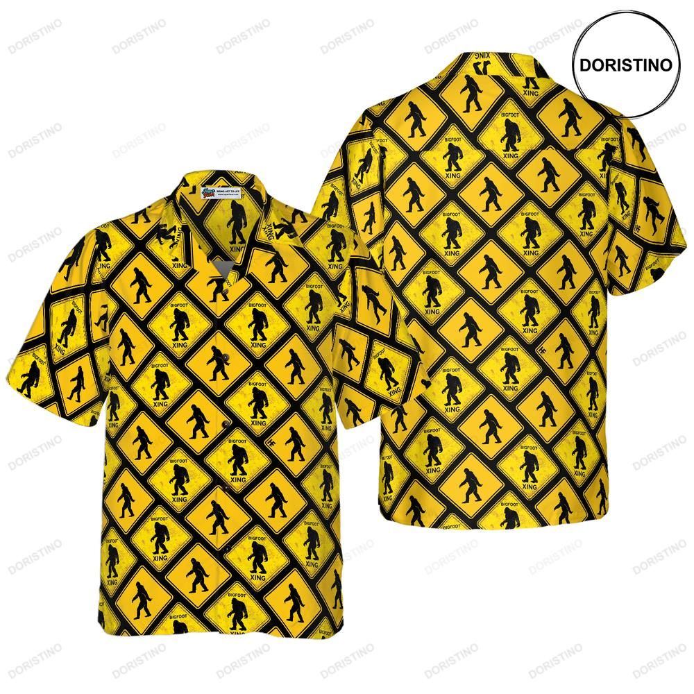 Bigfoot Yellow Square Bigfoot Diamond Pattern Caution Signs Bigfoo For Men Limited Edition Hawaiian Shirt