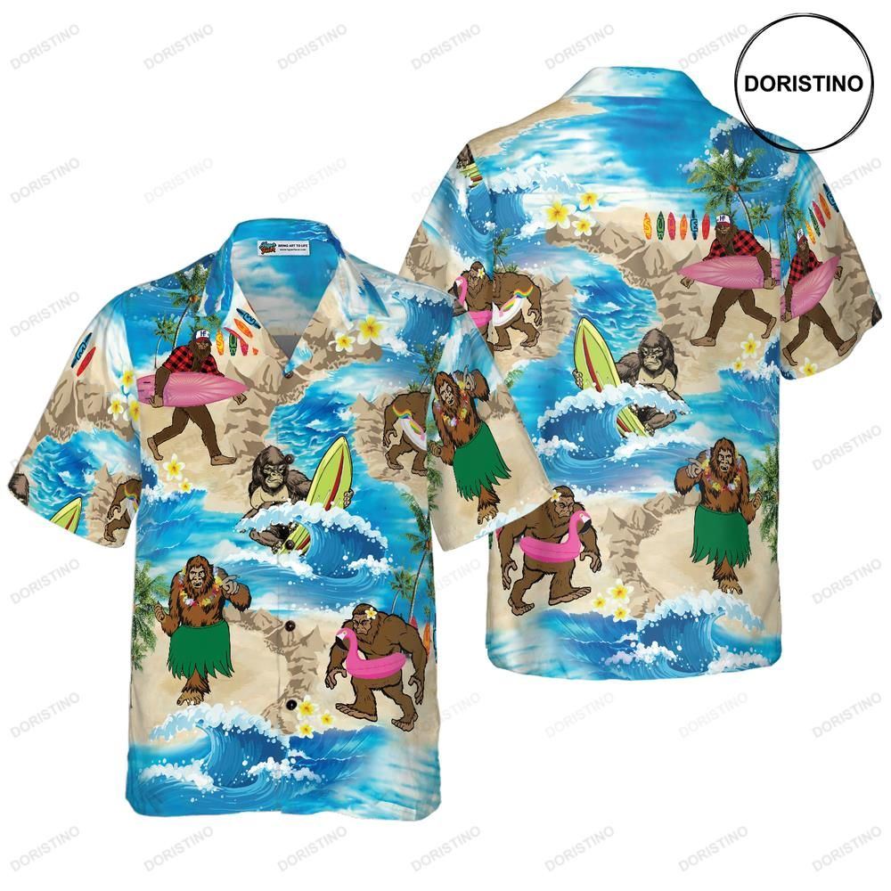 Bigfoots Are On Summer Vacation Bigfoot Tropical Aloha Wave Surfing Bigfoo For Hawaiian Shirt
