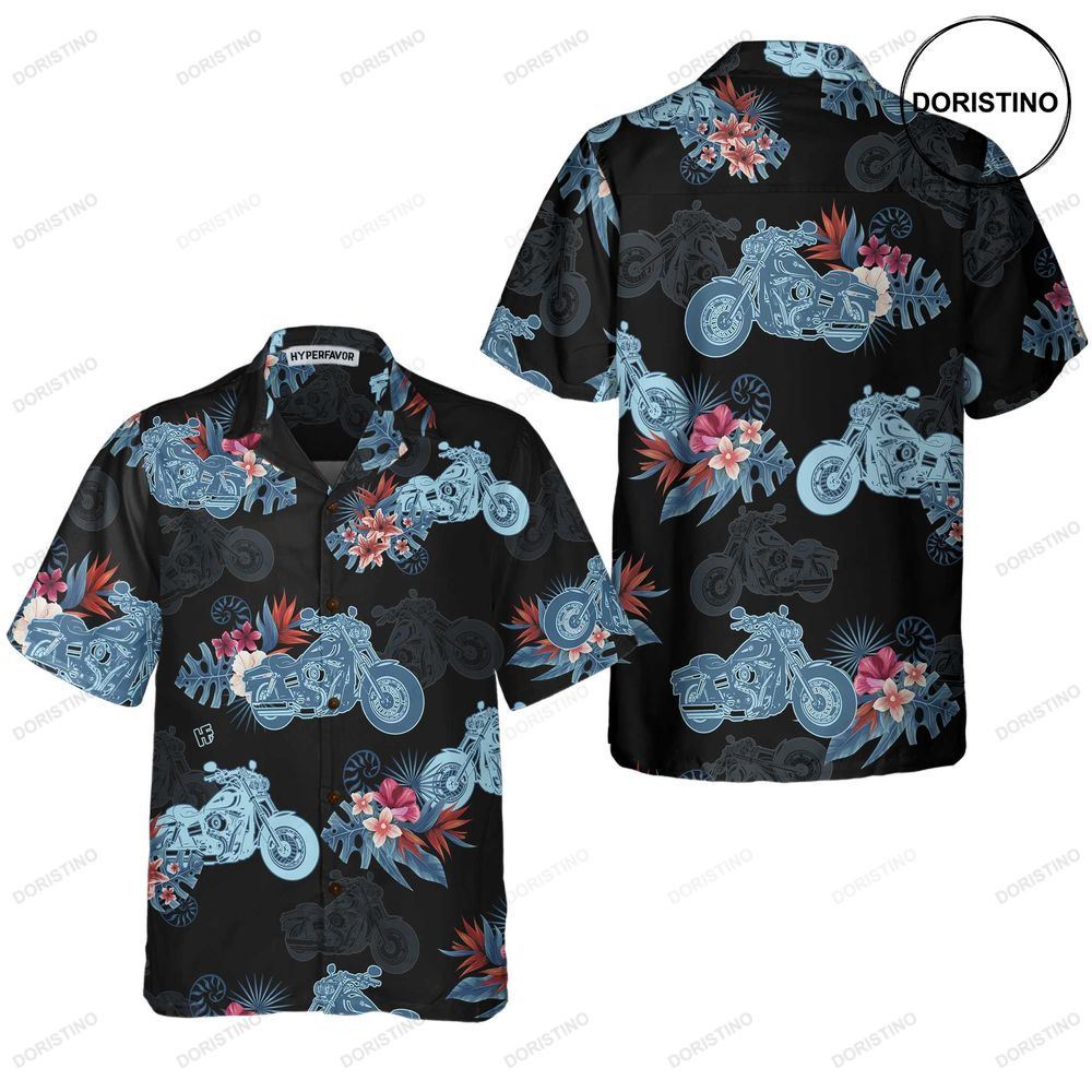 Biker Blue Tropical Flower Pattern Motorcycle Unique Gift For Bikers Limited Edition Hawaiian Shirt